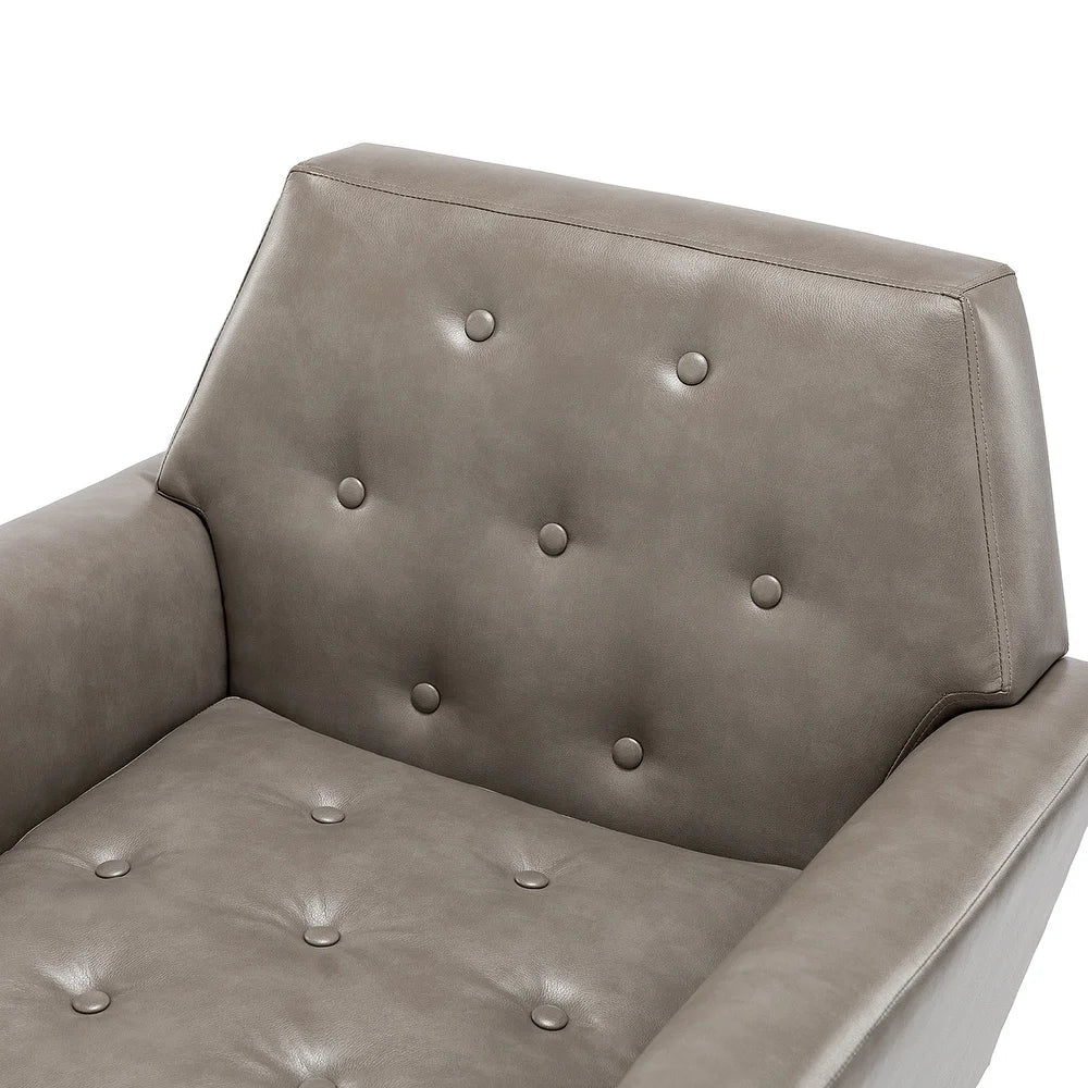 Lilia Classic Leather Button-Tufted Arm Chair with Gold Metal Legs Set of 2