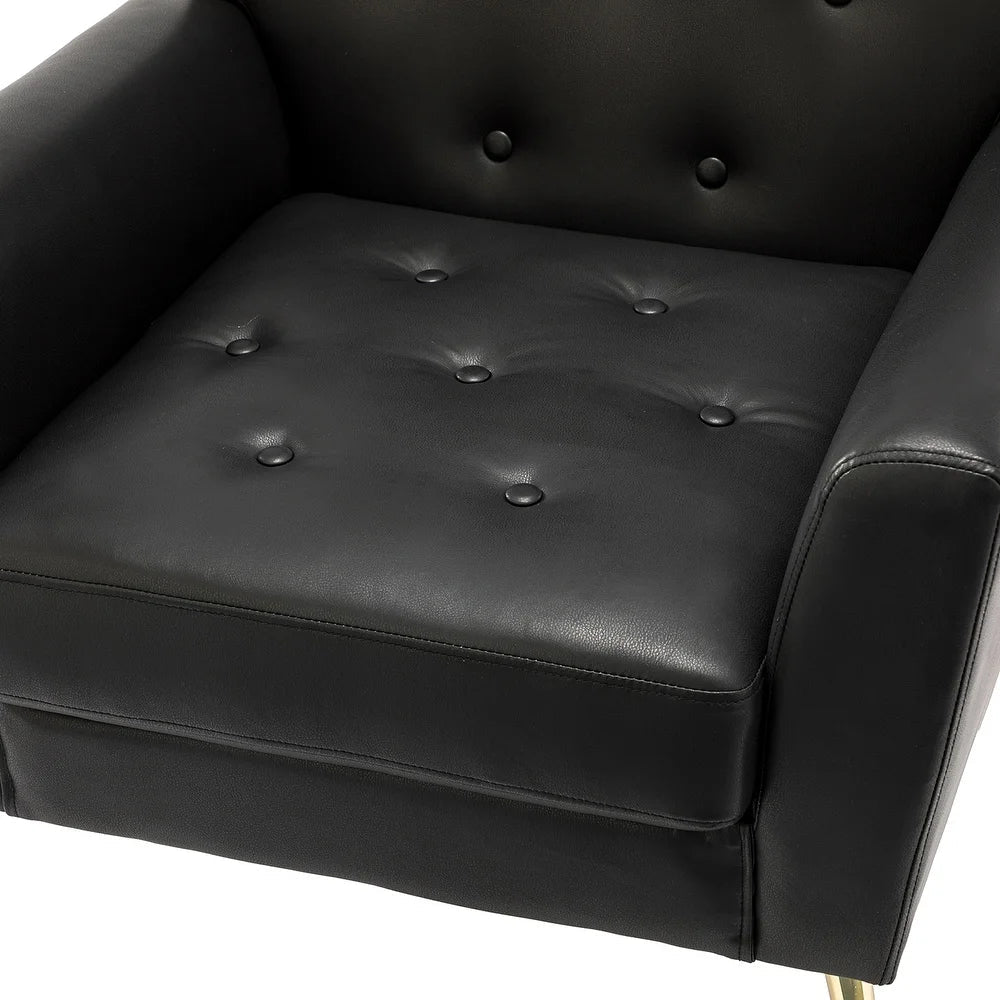 Lilia Classic Leather Button-Tufted Arm Chair with Gold Metal Legs Set of 2