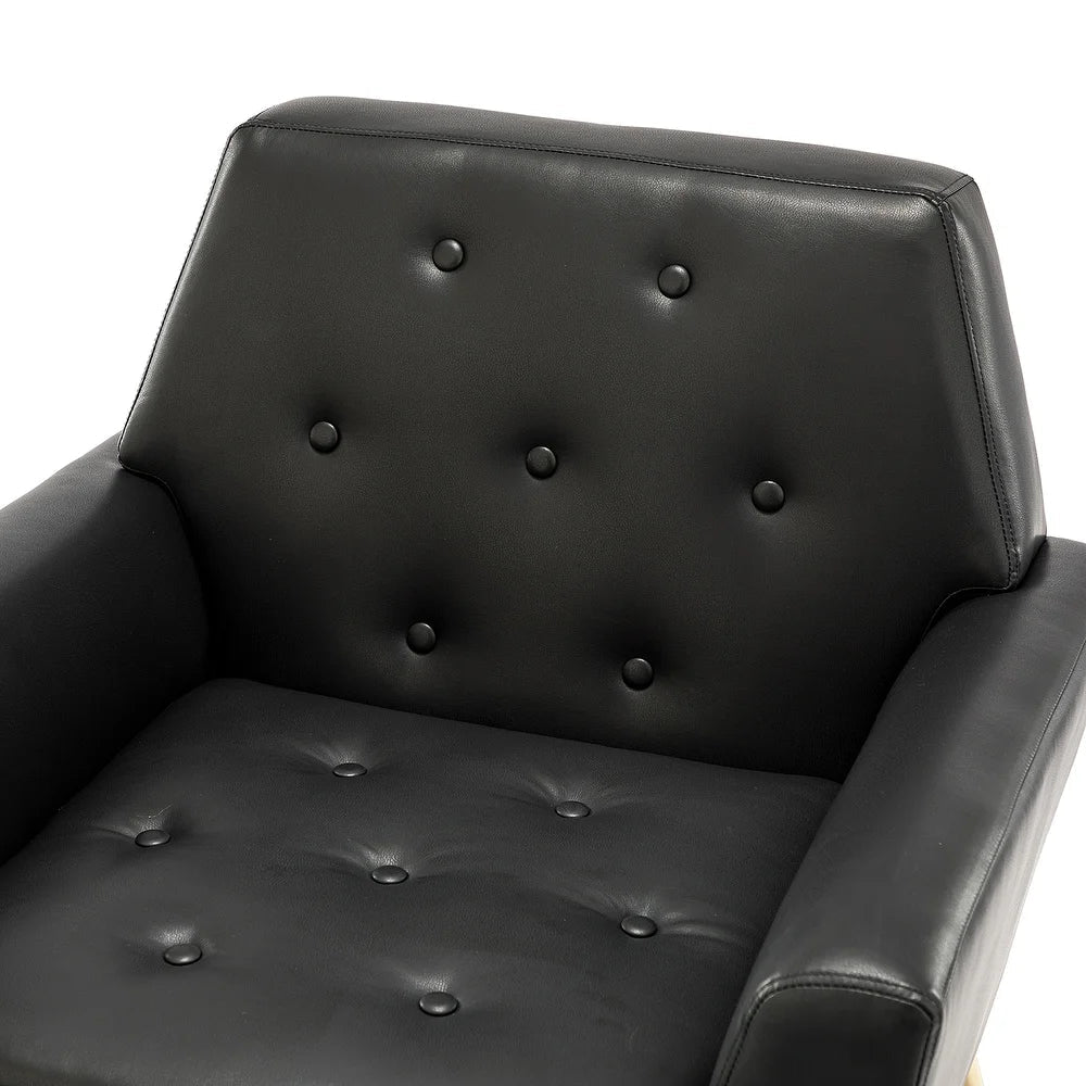 Lilia Classic Leather Button-Tufted Arm Chair with Gold Metal Legs Set of 2