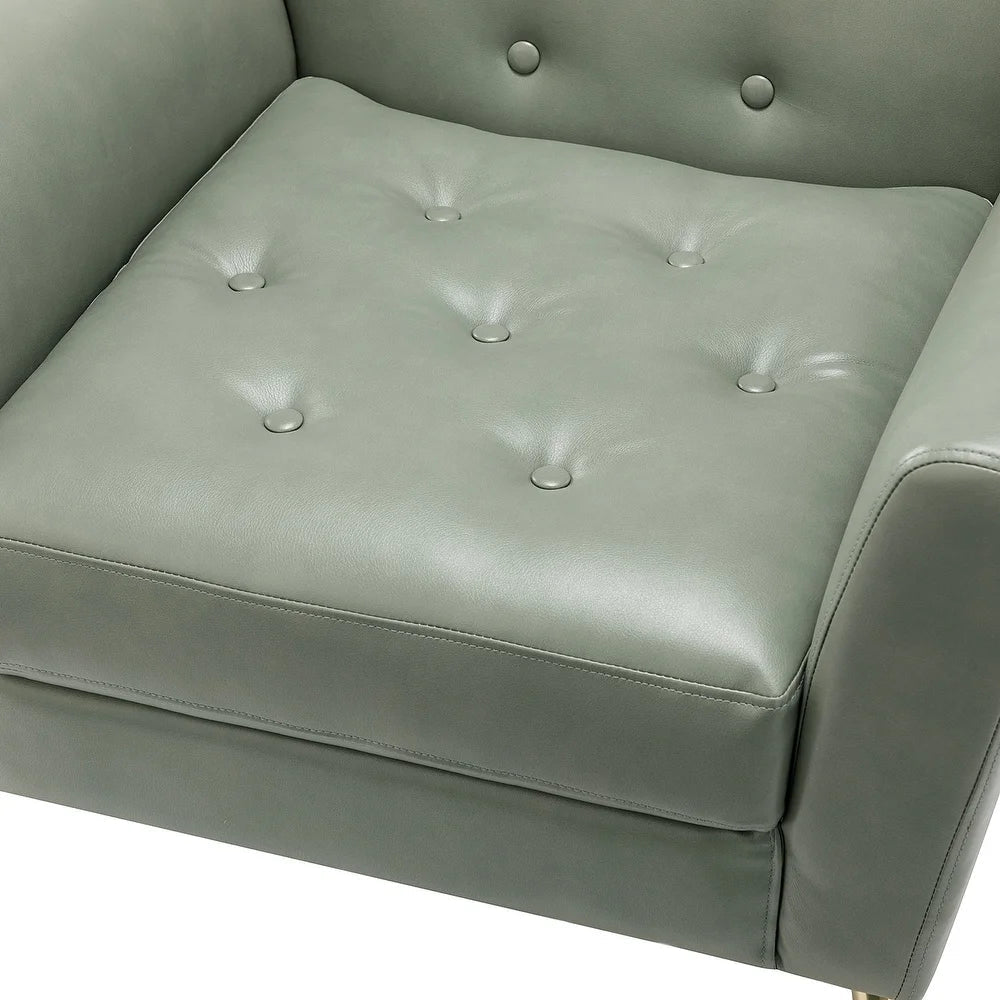 Lilia Classic Leather Button-Tufted Arm Chair with Gold Metal Legs Set of 2