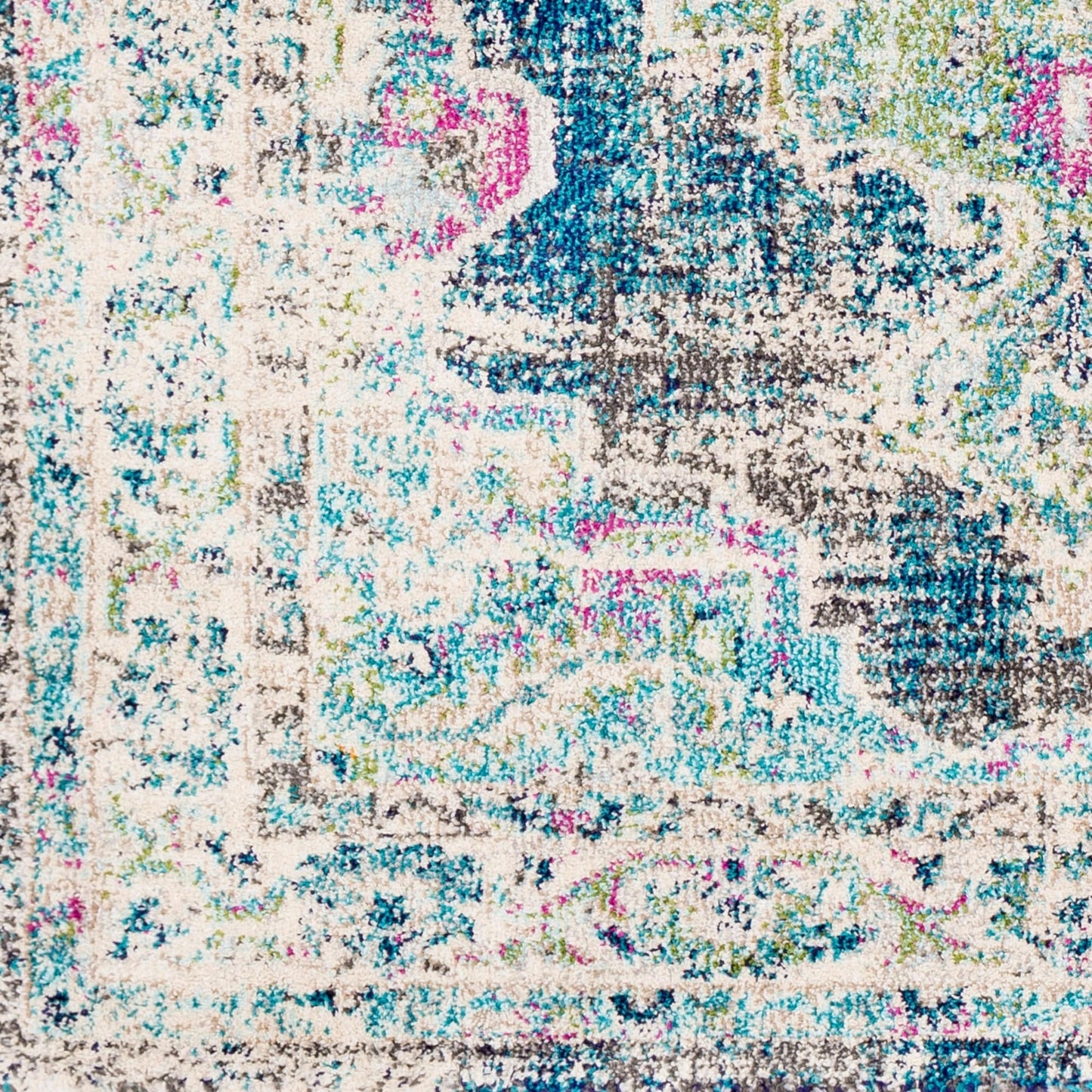 Vintage Medallion Teal Pale Fuchsia Multi-color Area Rug
