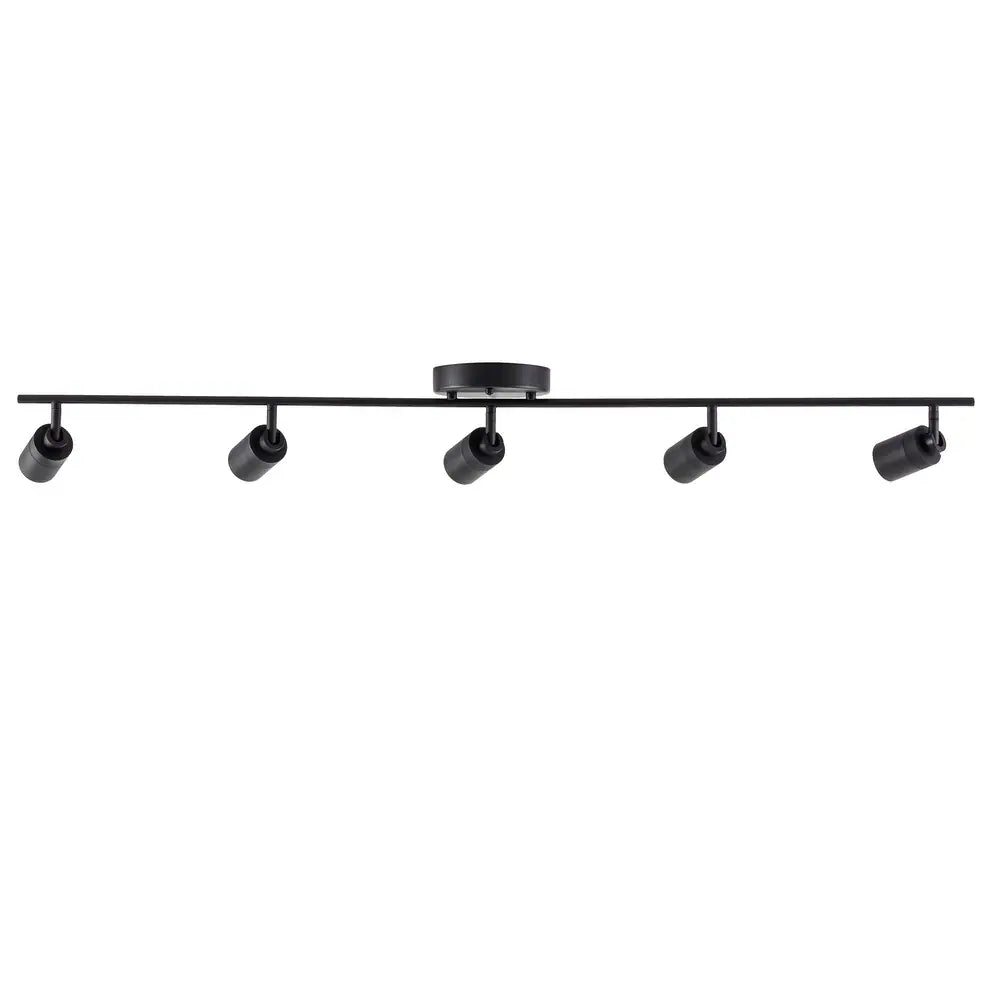 VidaLite Modern LED Track Light, 7W Five Bulb Fixed Rail Ceiling Lighting with Rotating Heads, 3000K, 2450 Lumens, Black Iron
