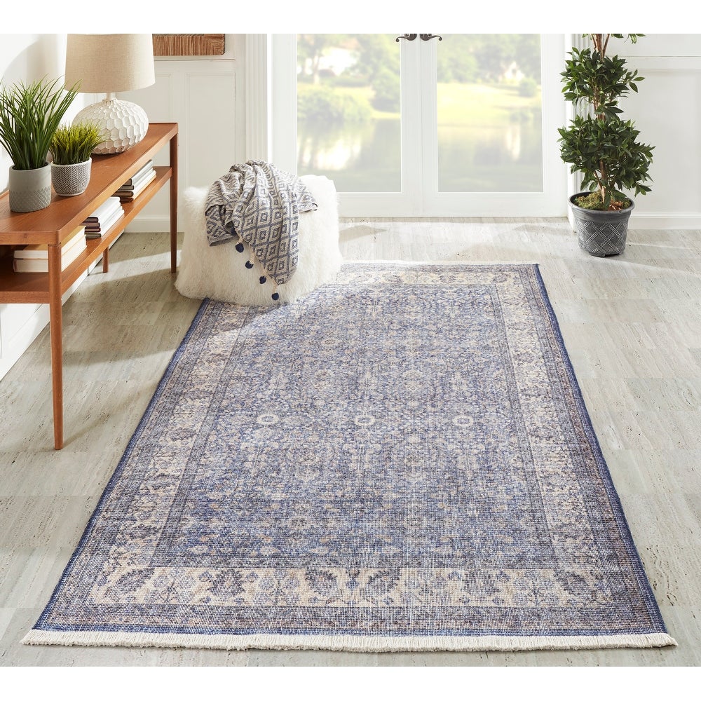 Helena Polyester and Cotton Trditional Soft Area Rug Blue