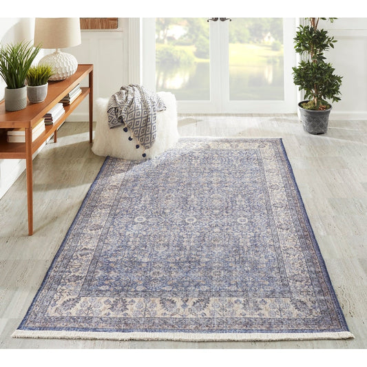 Helena Polyester and Cotton Trditional Soft Area Rug Blue