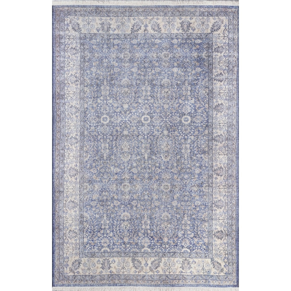 Helena Polyester and Cotton Trditional Soft Area Rug Blue