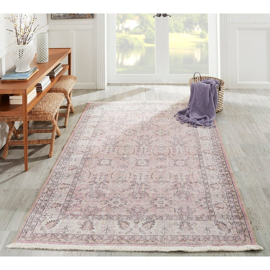 Helena Polyester Cotton Trditional Soft Pink Area Rug