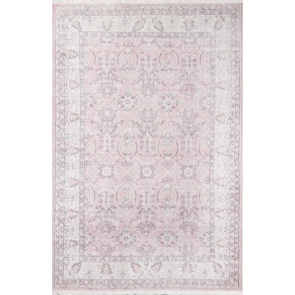 Helena Polyester Cotton Trditional Soft Pink Area Rug