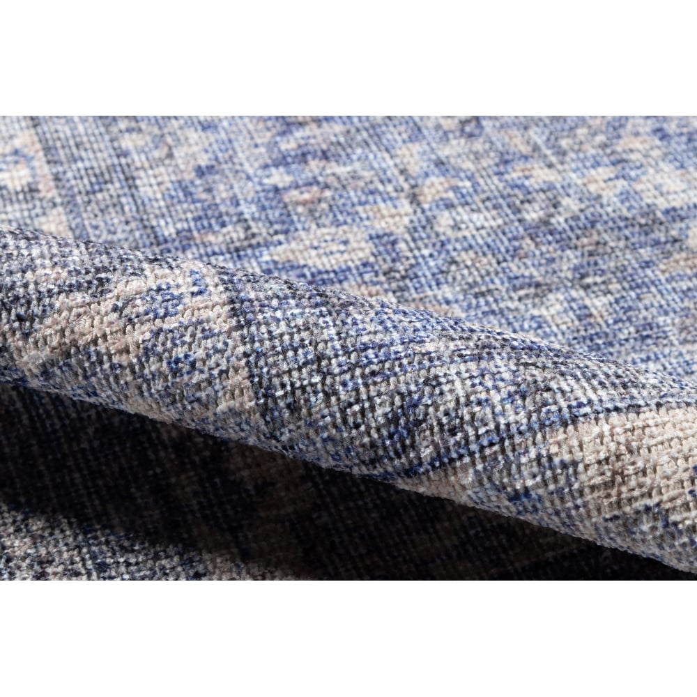Helena Polyester and Cotton Trditional Soft Area Rug Blue