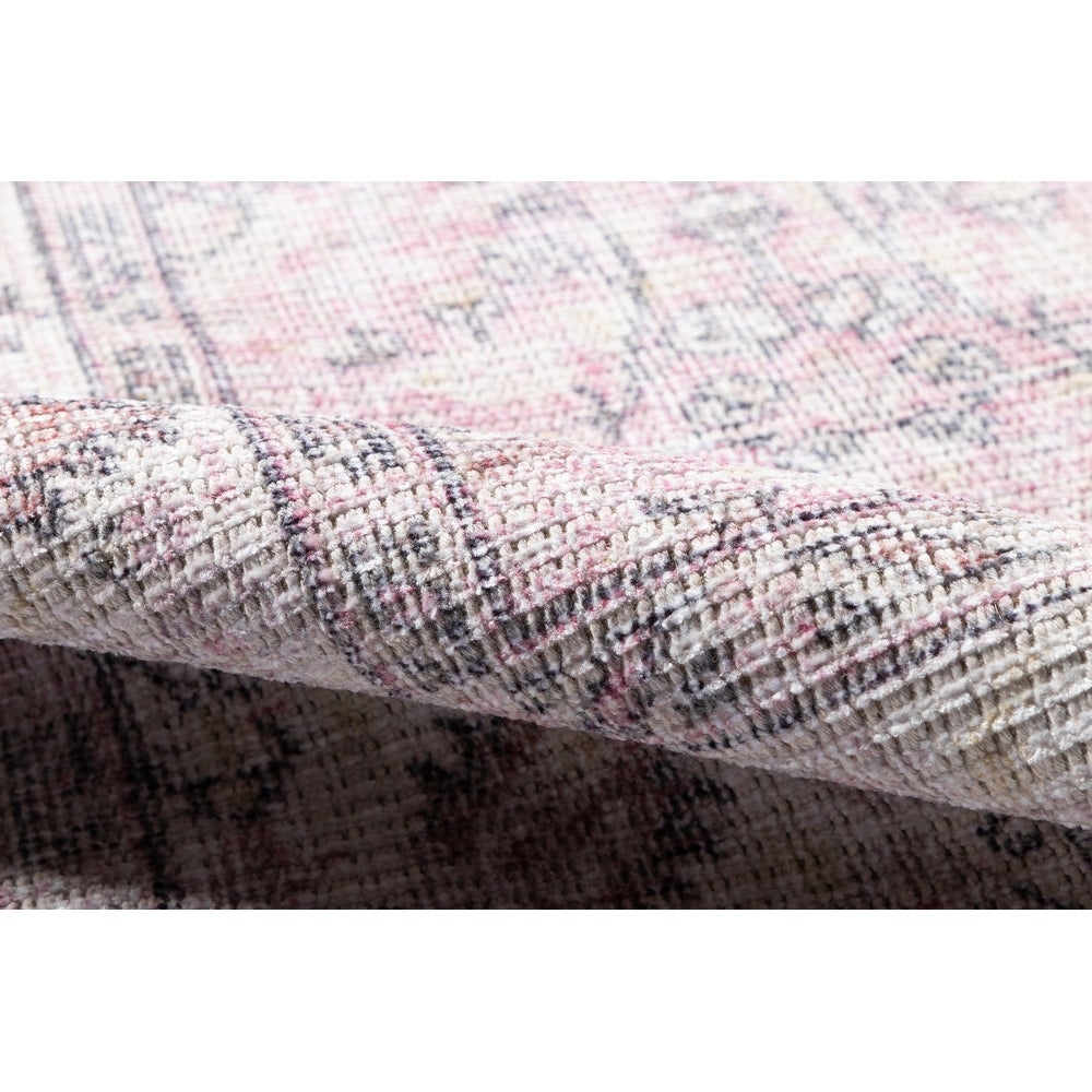 Helena Polyester Cotton Trditional Soft Pink Area Rug