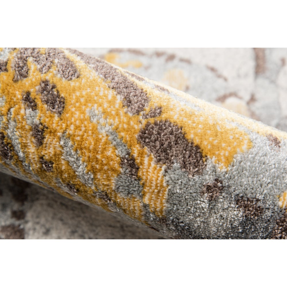 Polyester Blend Floral Soft Area Rug Grey