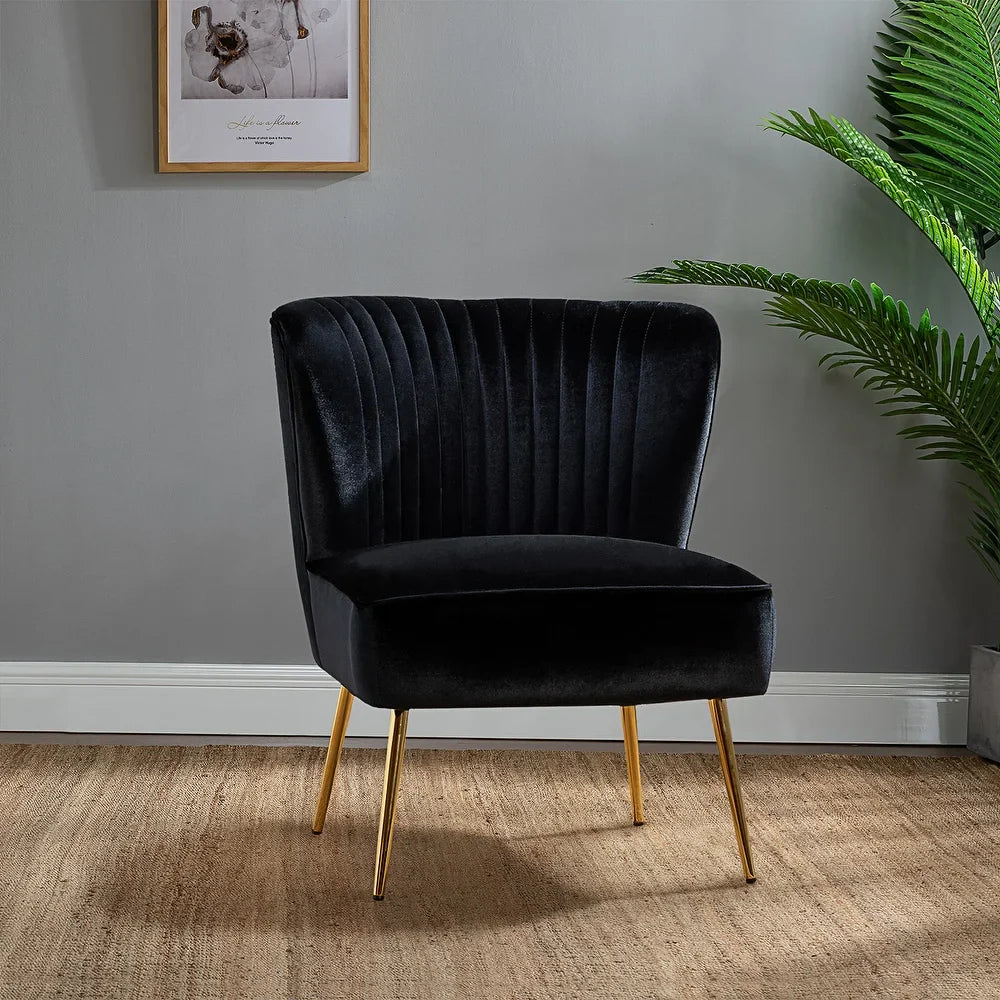 Monica Living Room Armless Accent Comfy Chair with Tufted Back and Metal Legs