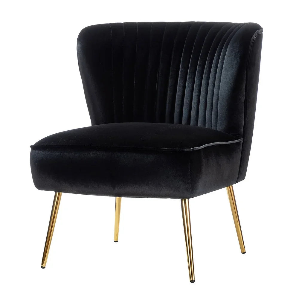 Monica Living Room Armless Accent Comfy Chair with Tufted Back and Metal Legs