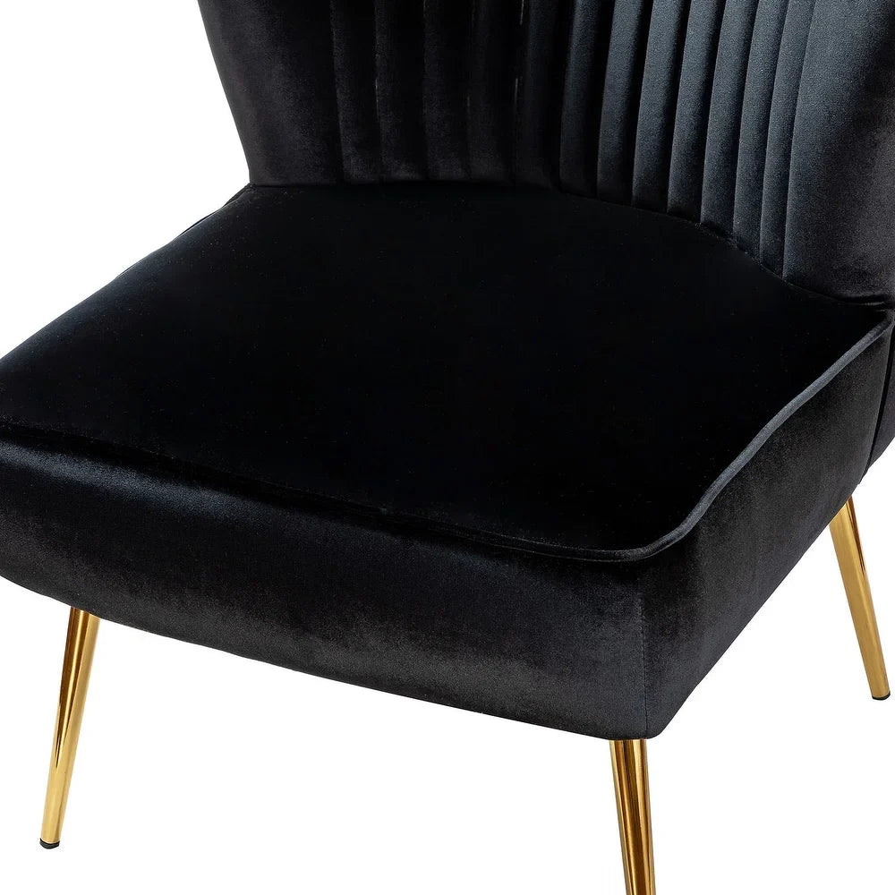 Monica Living Room Armless Accent Comfy Chair with Tufted Back and Metal Legs