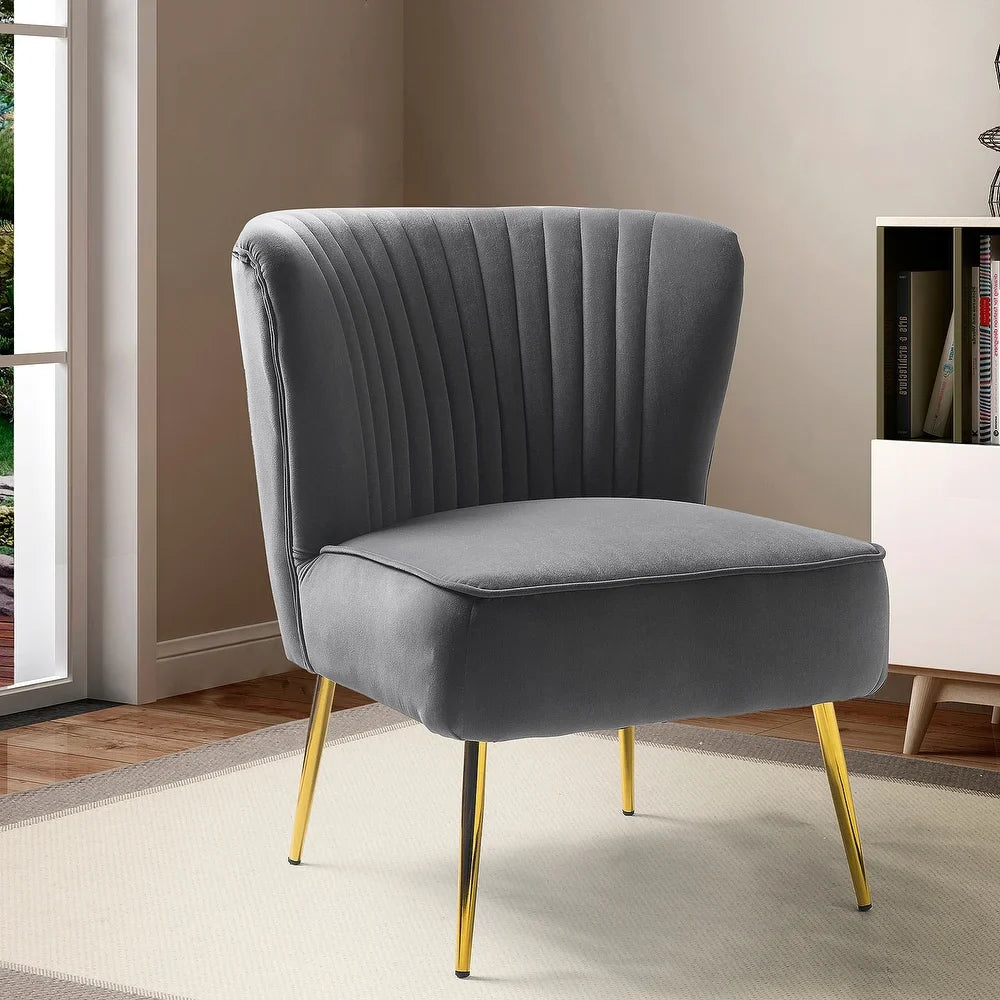 Monica Living Room Armless Accent Comfy Chair with Tufted Back and Metal Legs