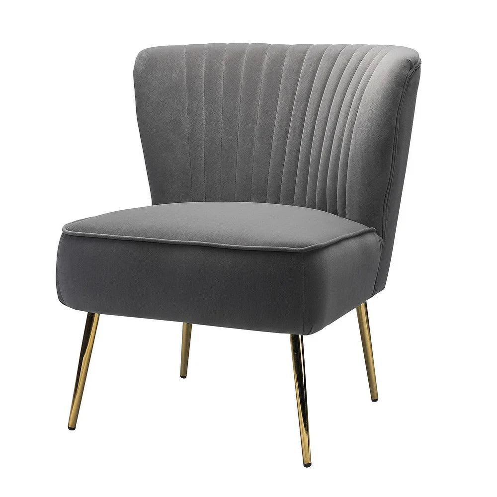 Monica Living Room Armless Accent Comfy Chair with Tufted Back and Metal Legs