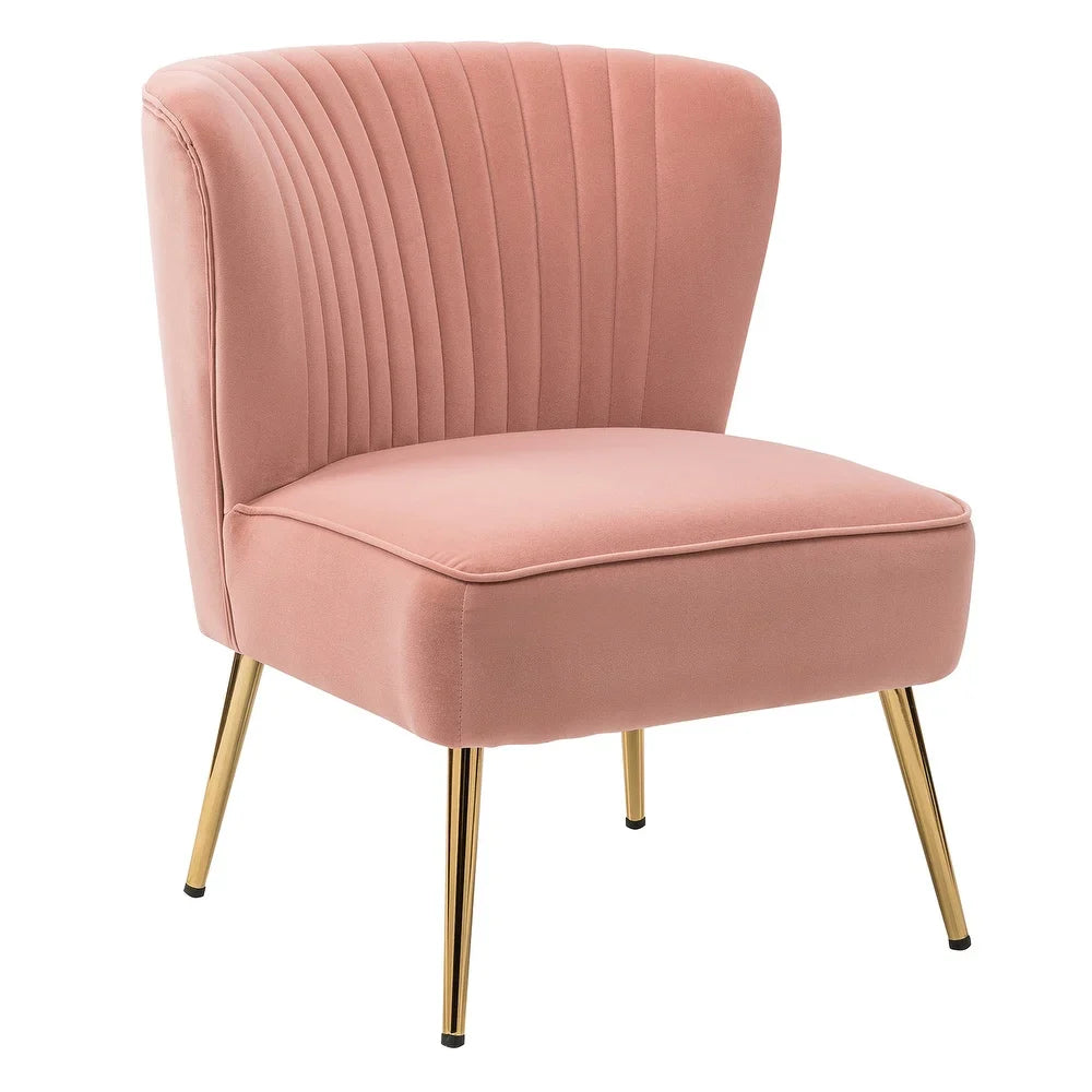 Monica Living Room Armless Accent Comfy Chair with Tufted Back and Metal Legs