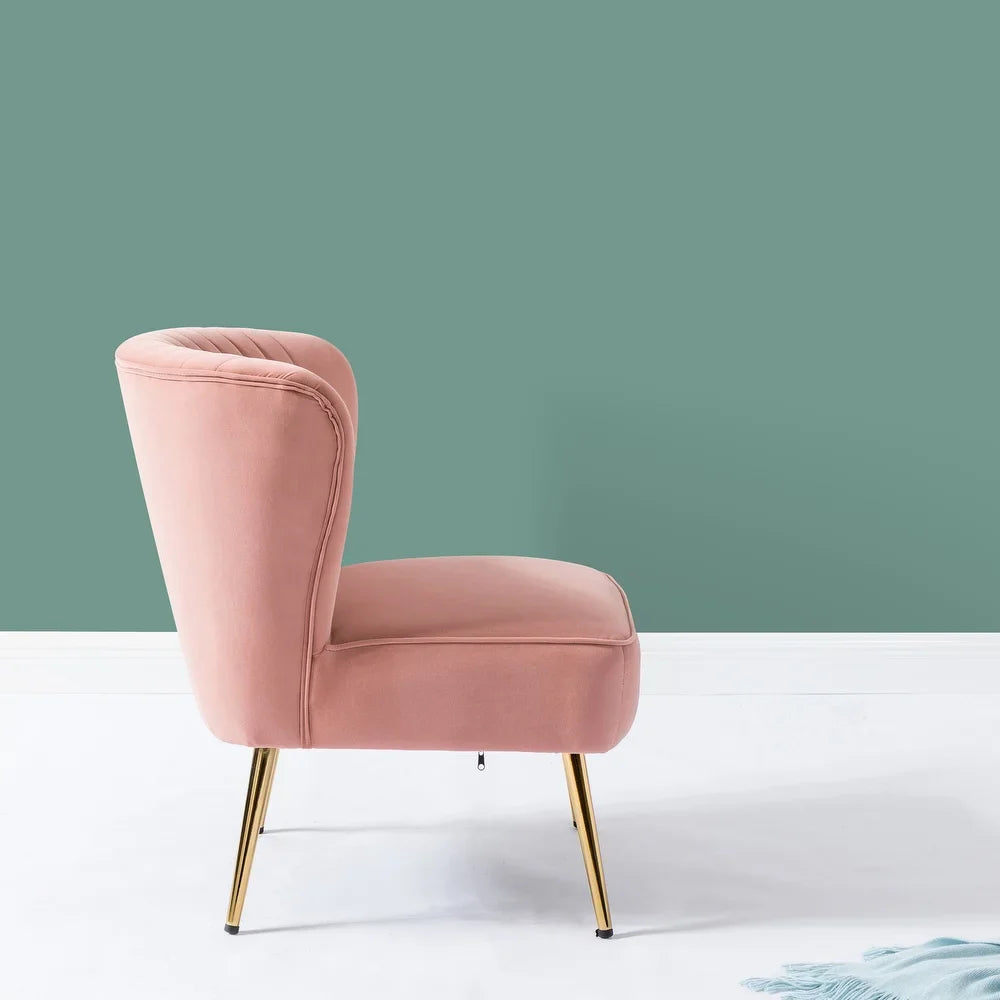 Monica Living Room Armless Accent Comfy Chair with Tufted Back and Metal Legs