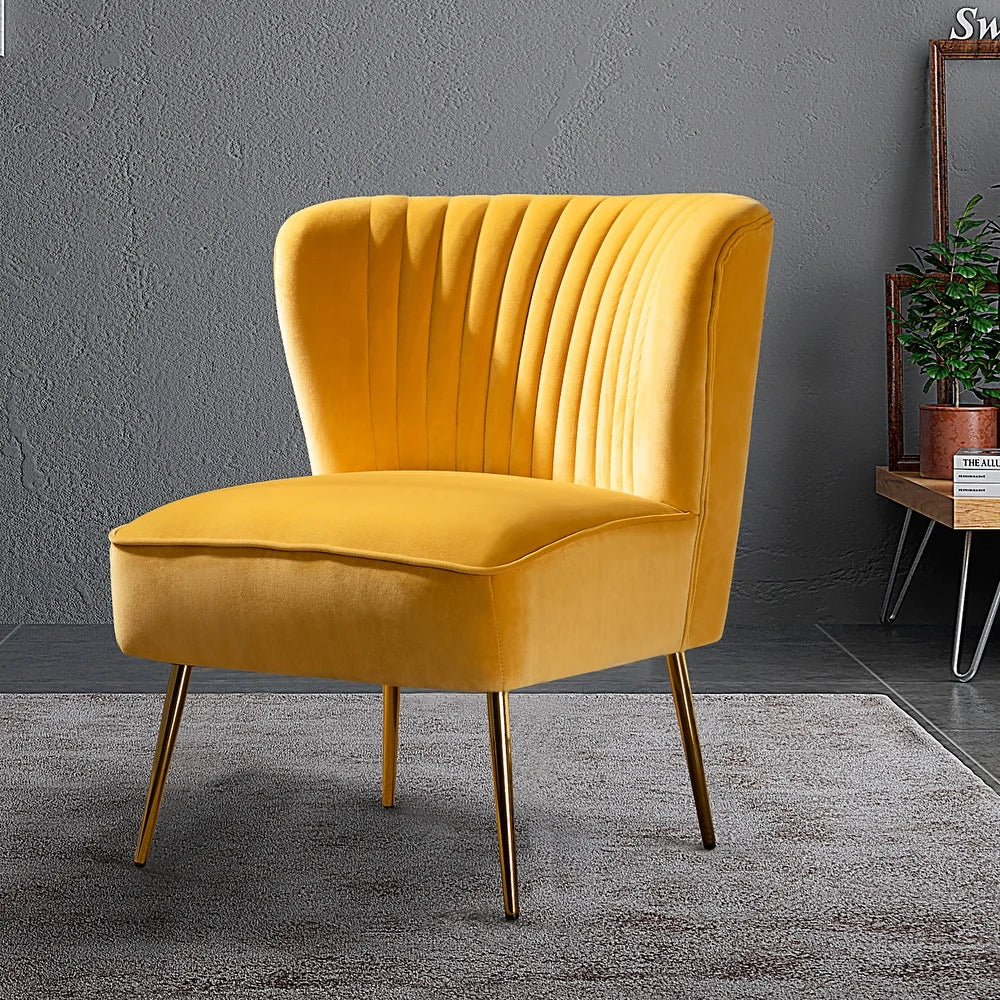 Monica Living Room Armless Accent Comfy Chair with Tufted Back and Metal Legs