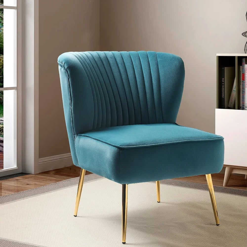 Monica Living Room Armless Accent Comfy Chair with Tufted Back and Metal Legs