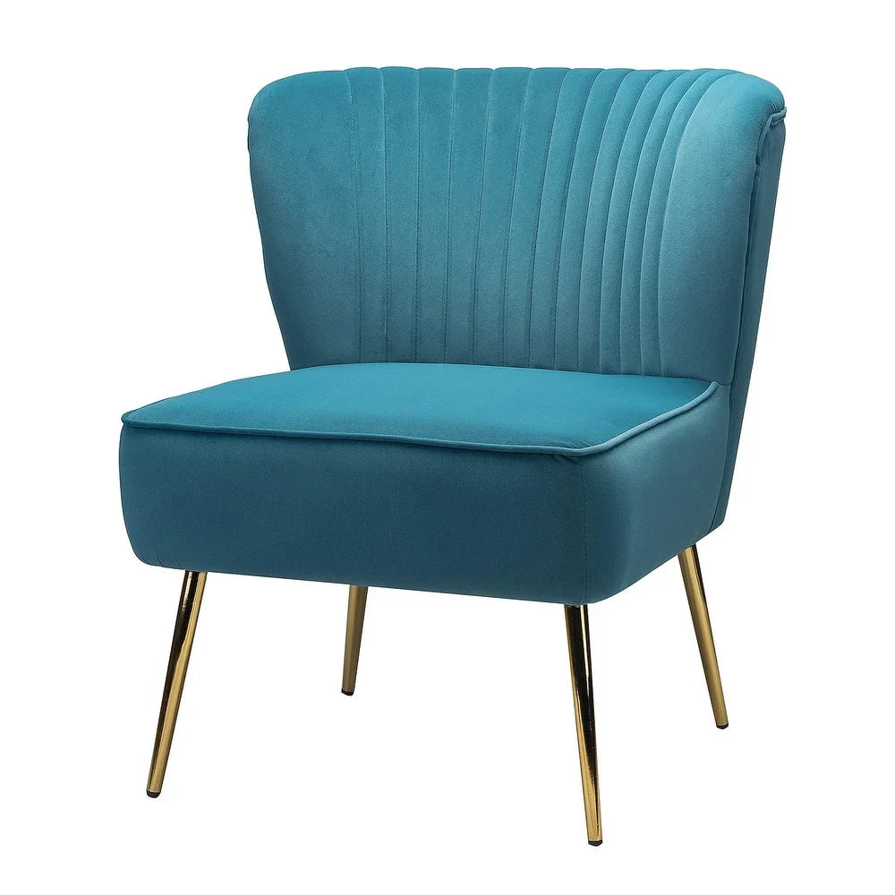 Monica Living Room Armless Accent Comfy Chair with Tufted Back and Metal Legs