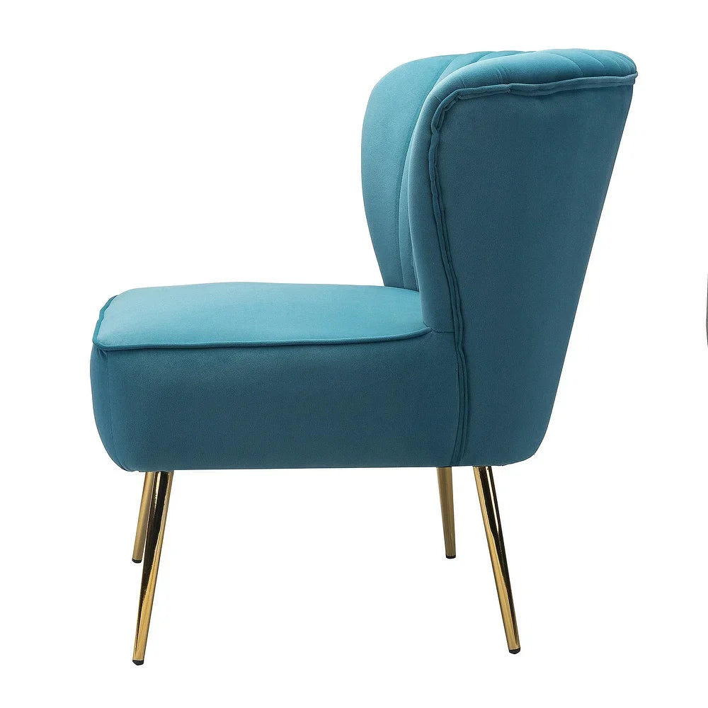 Monica Living Room Armless Accent Comfy Chair with Tufted Back and Metal Legs