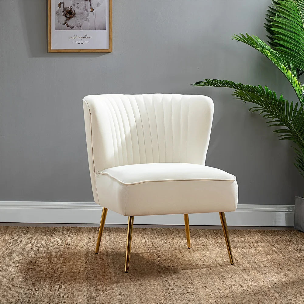 Monica Living Room Armless Accent Comfy Chair with Tufted Back and Metal Legs