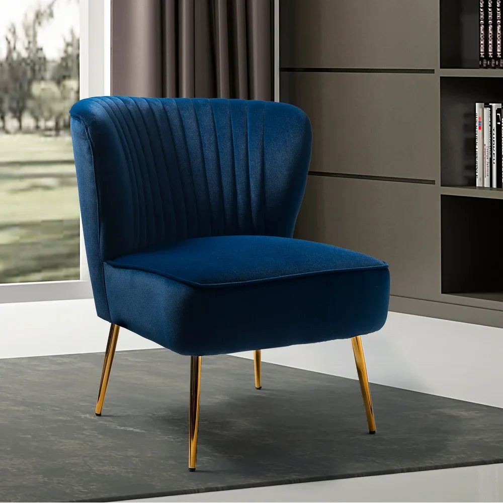 Monica Living Room Armless Accent Comfy Chair with Tufted Back and Metal Legs