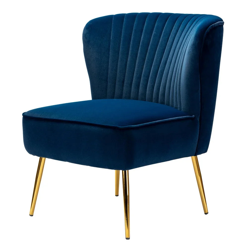 Monica Living Room Armless Accent Comfy Chair with Tufted Back and Metal Legs