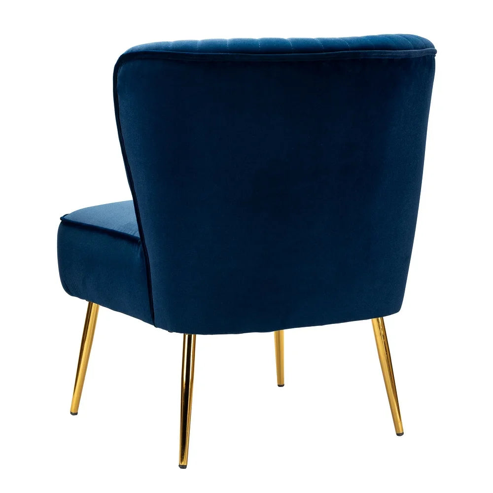 Monica Living Room Armless Accent Comfy Chair with Tufted Back and Metal Legs