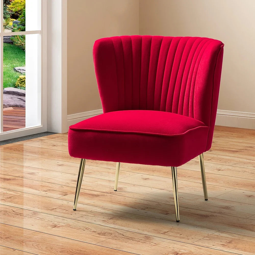Monica Living Room Armless Accent Comfy Chair with Tufted Back and Metal Legs