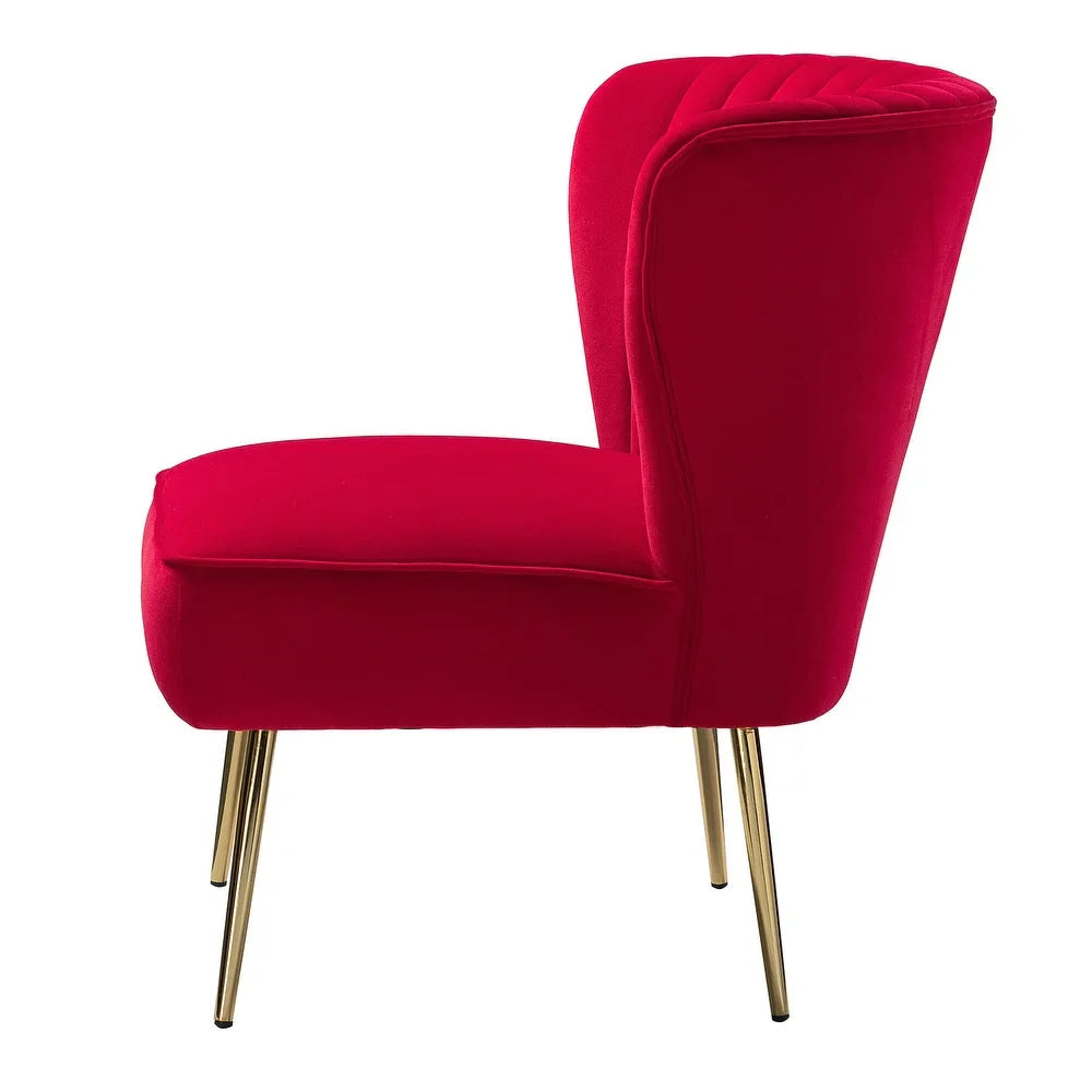 Monica Living Room Armless Accent Comfy Chair with Tufted Back and Metal Legs