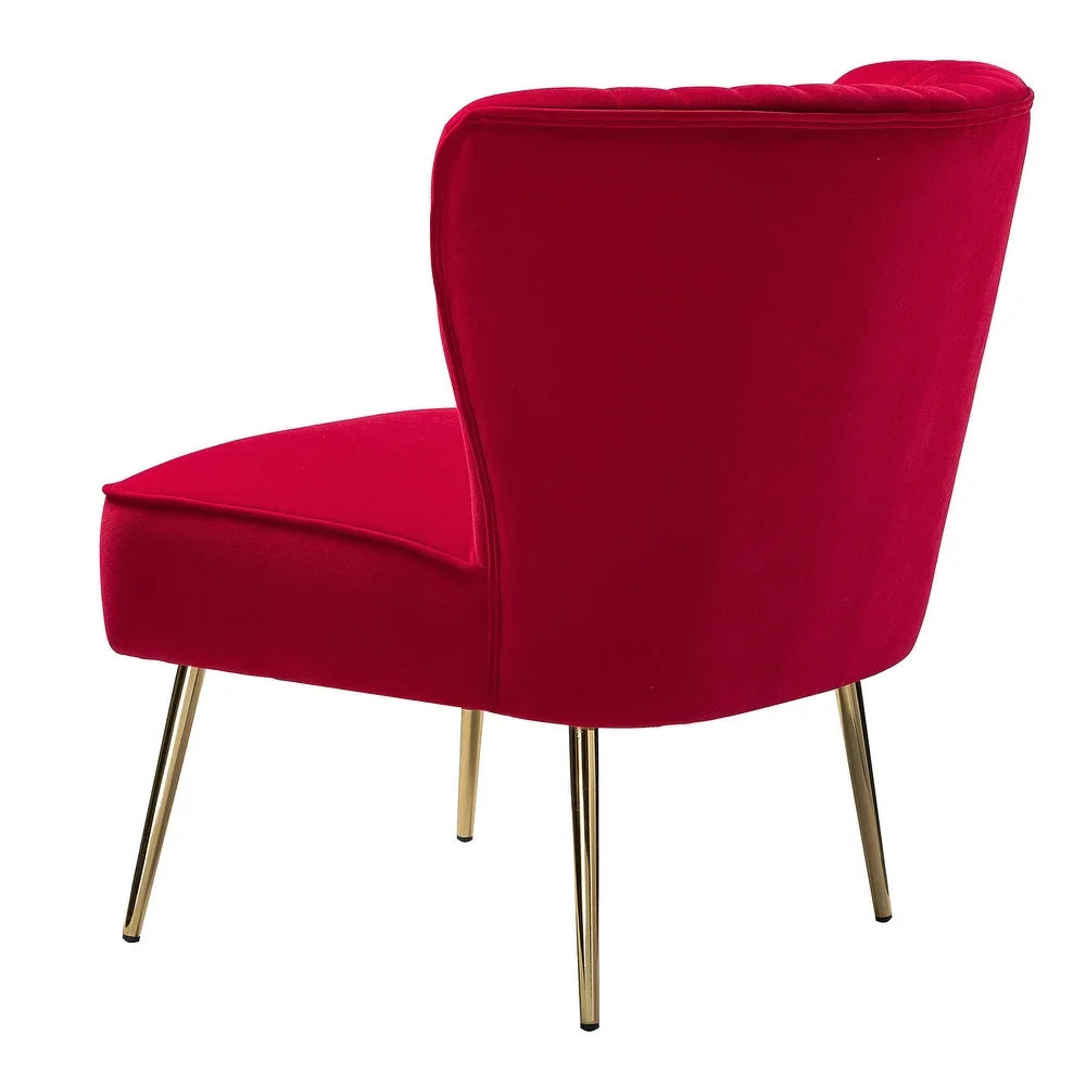 Monica Living Room Armless Accent Comfy Chair with Tufted Back and Metal Legs