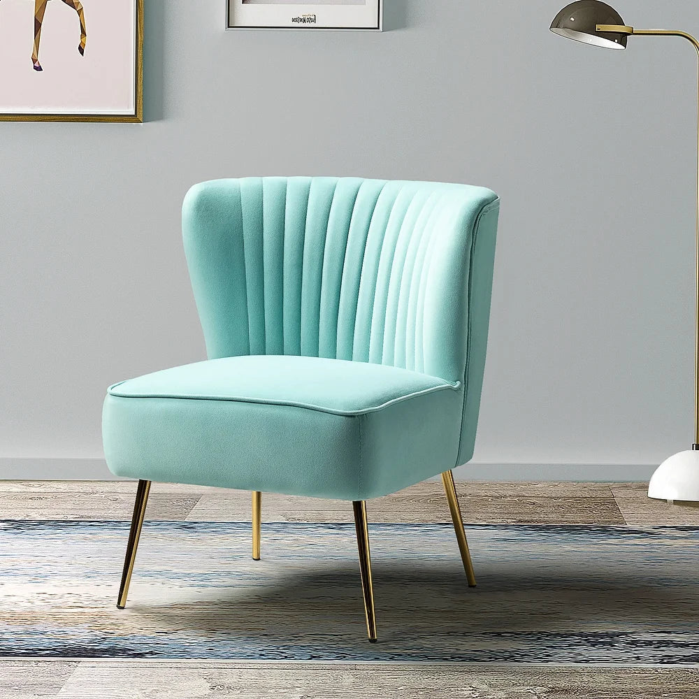 Monica Living Room Armless Accent Comfy Chair with Tufted Back and Metal Legs