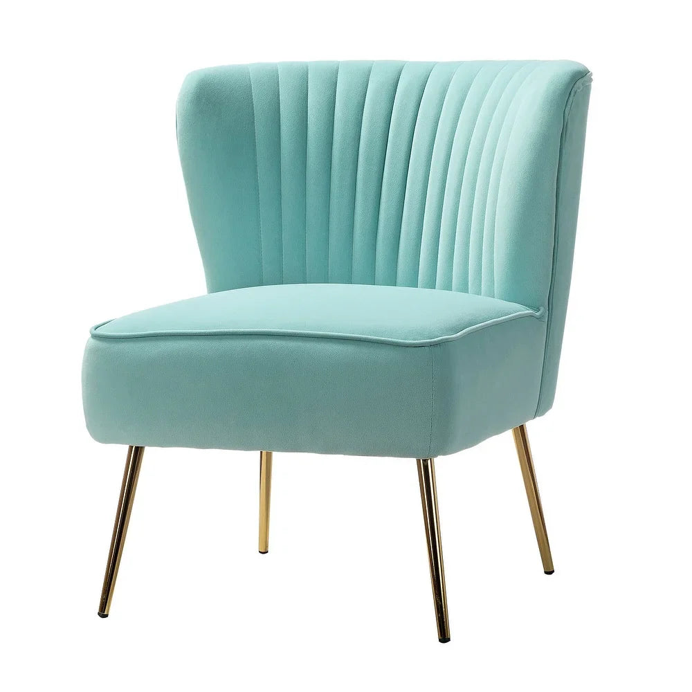 Monica Living Room Armless Accent Comfy Chair with Tufted Back and Metal Legs