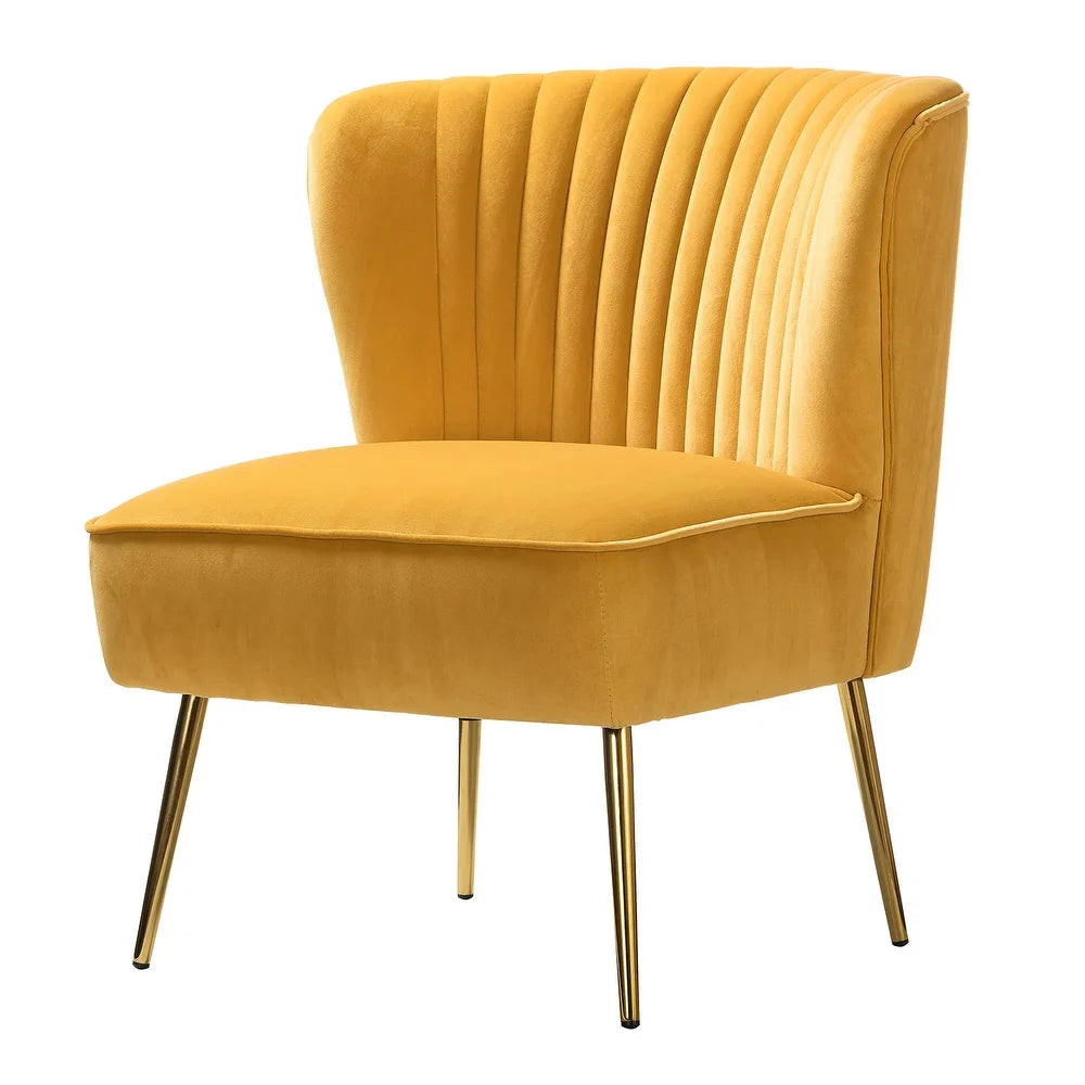 Monica Living Room Armless Accent Comfy Chair with Tufted Back and Metal Legs