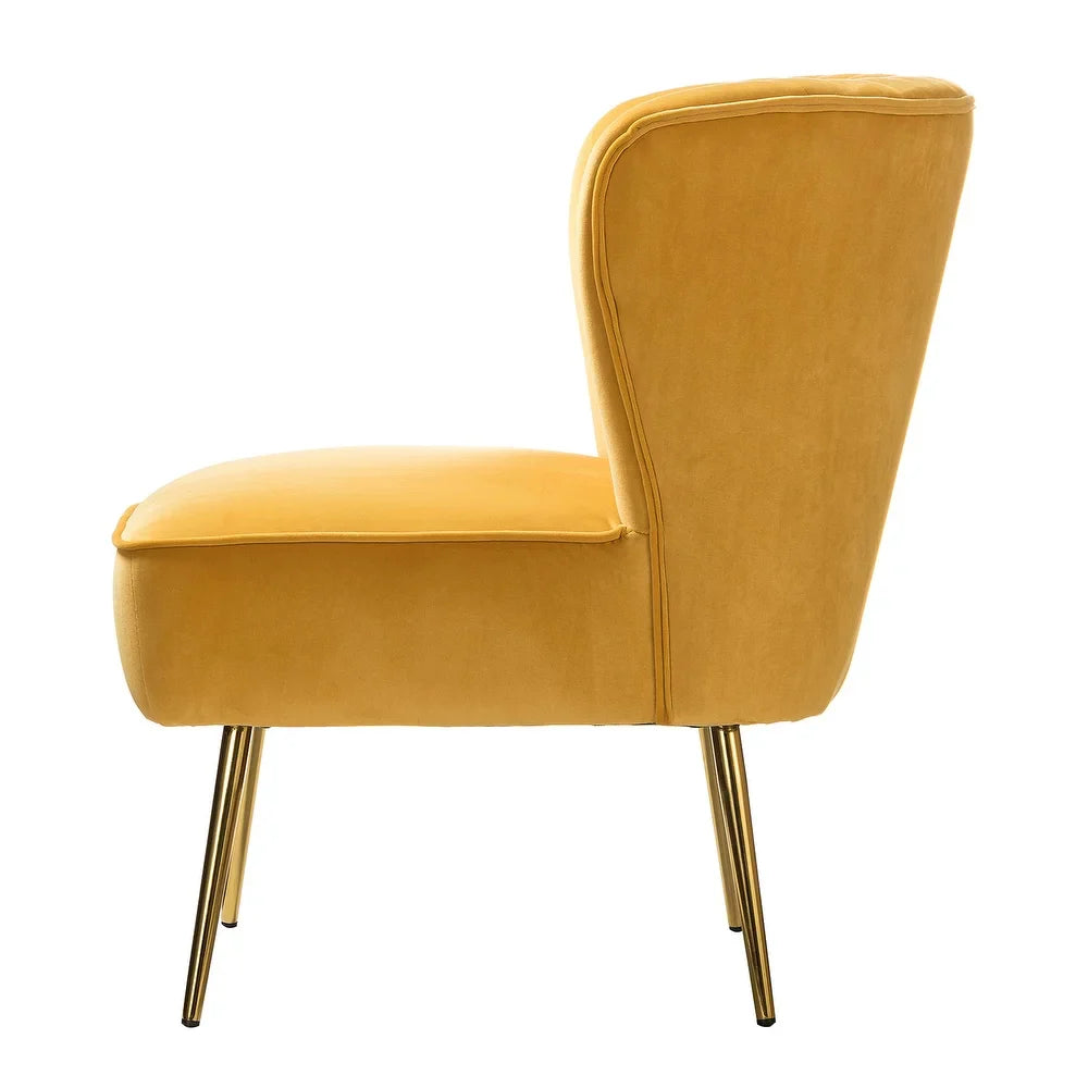 Monica Living Room Armless Accent Comfy Chair with Tufted Back and Metal Legs