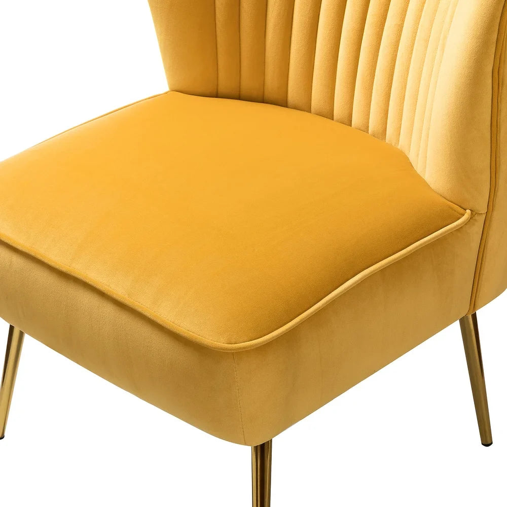 Monica Living Room Armless Accent Comfy Chair with Tufted Back and Metal Legs