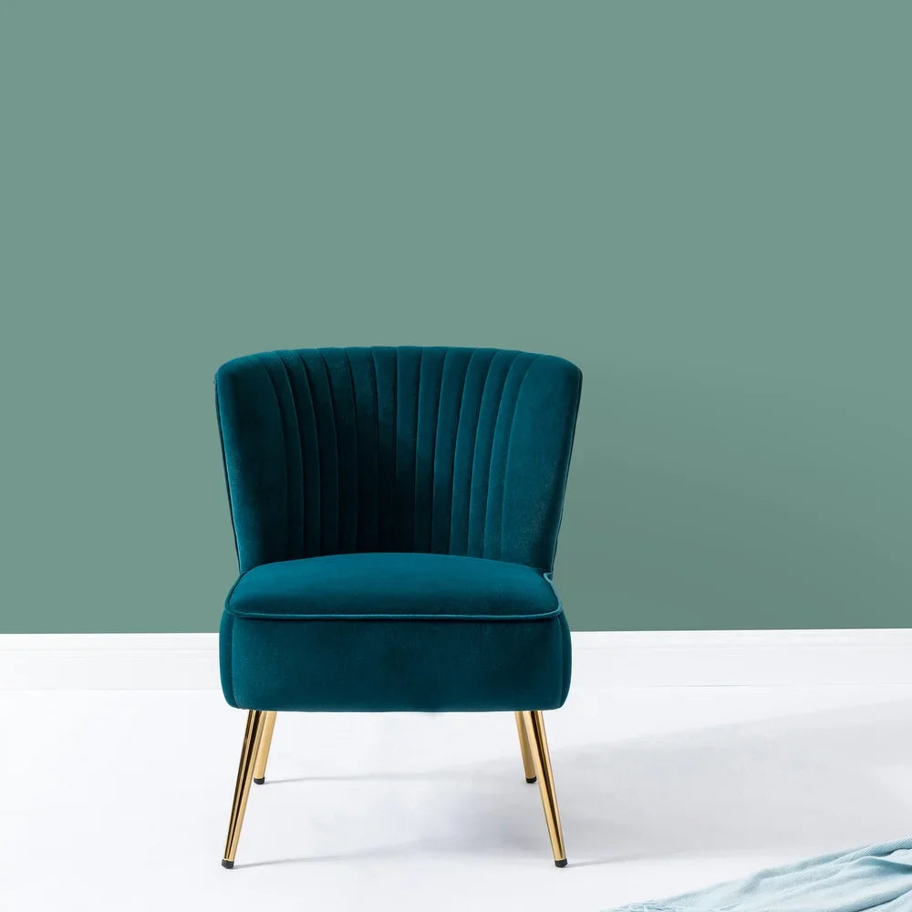 Monica Living Room Armless Accent Comfy Chair with Tufted Back and Metal Legs