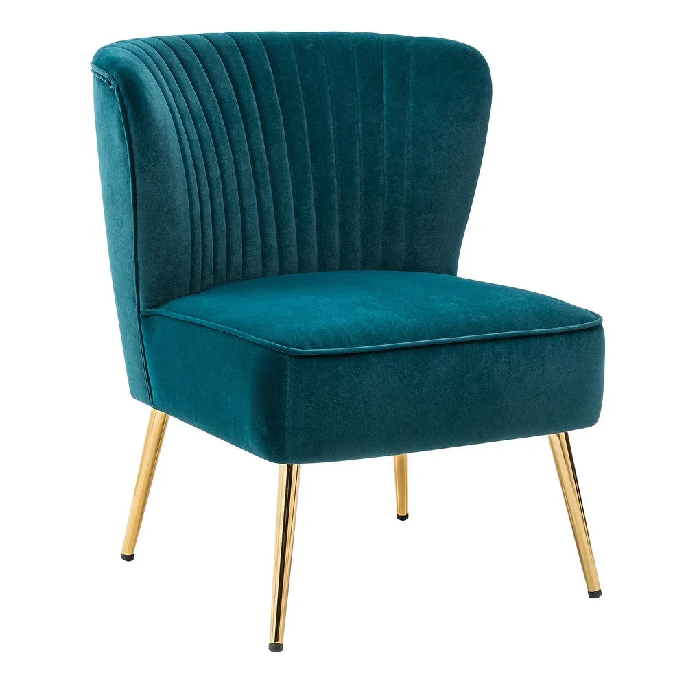 Monica Living Room Armless Accent Comfy Chair with Tufted Back and Metal Legs