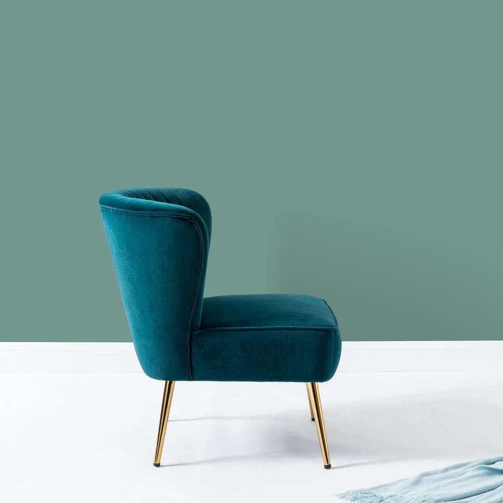 Monica Living Room Armless Accent Comfy Chair with Tufted Back and Metal Legs