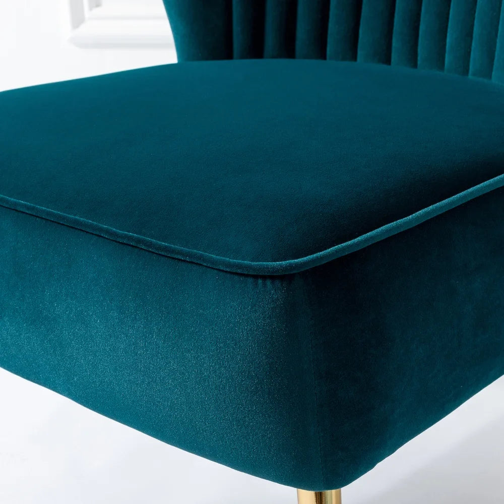 Monica Living Room Armless Accent Comfy Chair with Tufted Back and Metal Legs
