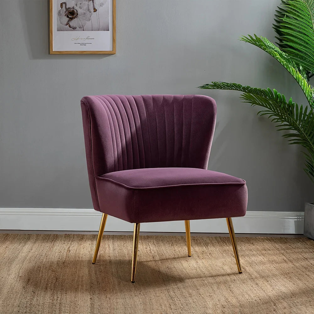 Monica Living Room Armless Accent Comfy Chair with Tufted Back and Metal Legs