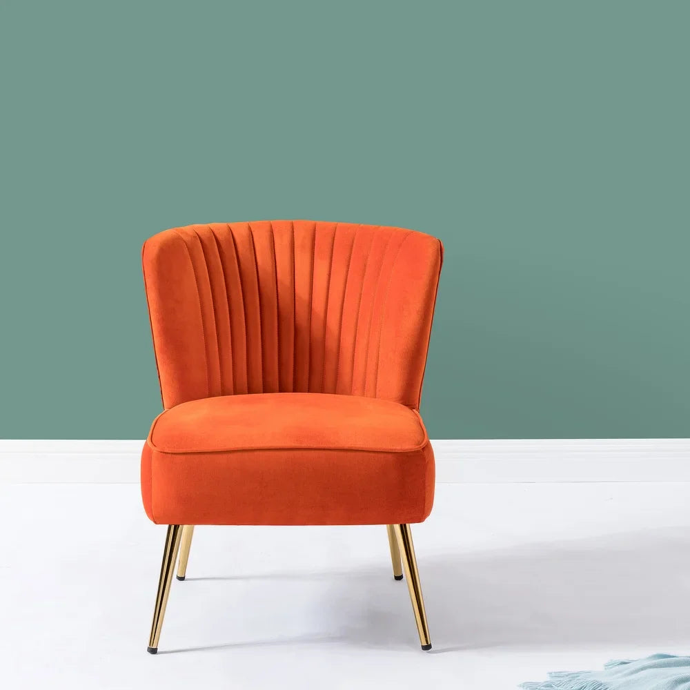 Monica Living Room Armless Accent Comfy Chair with Tufted Back and Metal Legs