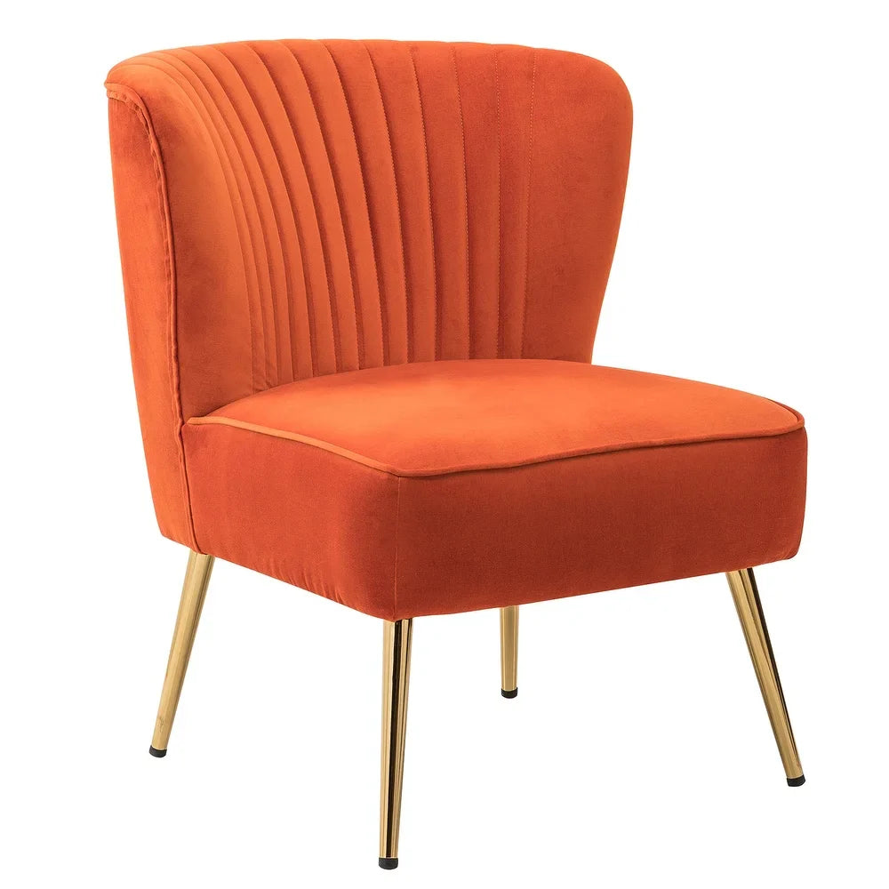 Monica Living Room Armless Accent Comfy Chair with Tufted Back and Metal Legs