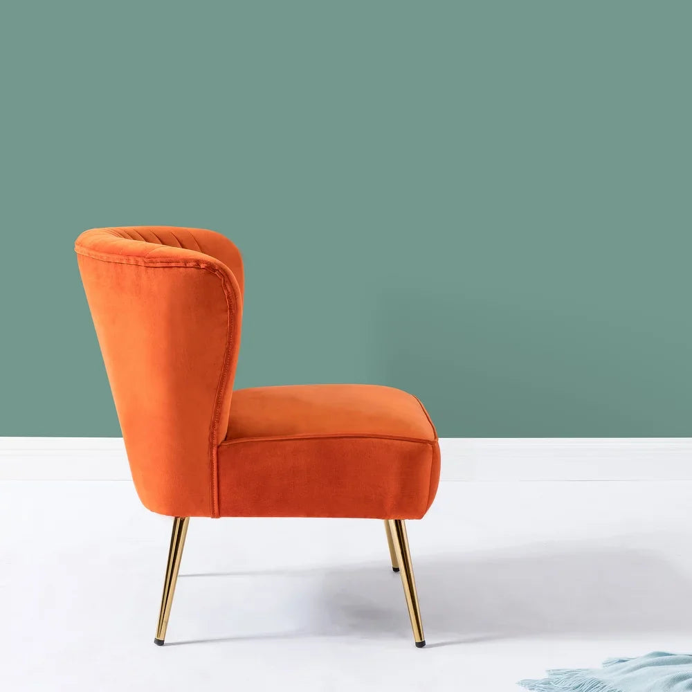 Monica Living Room Armless Accent Comfy Chair with Tufted Back and Metal Legs