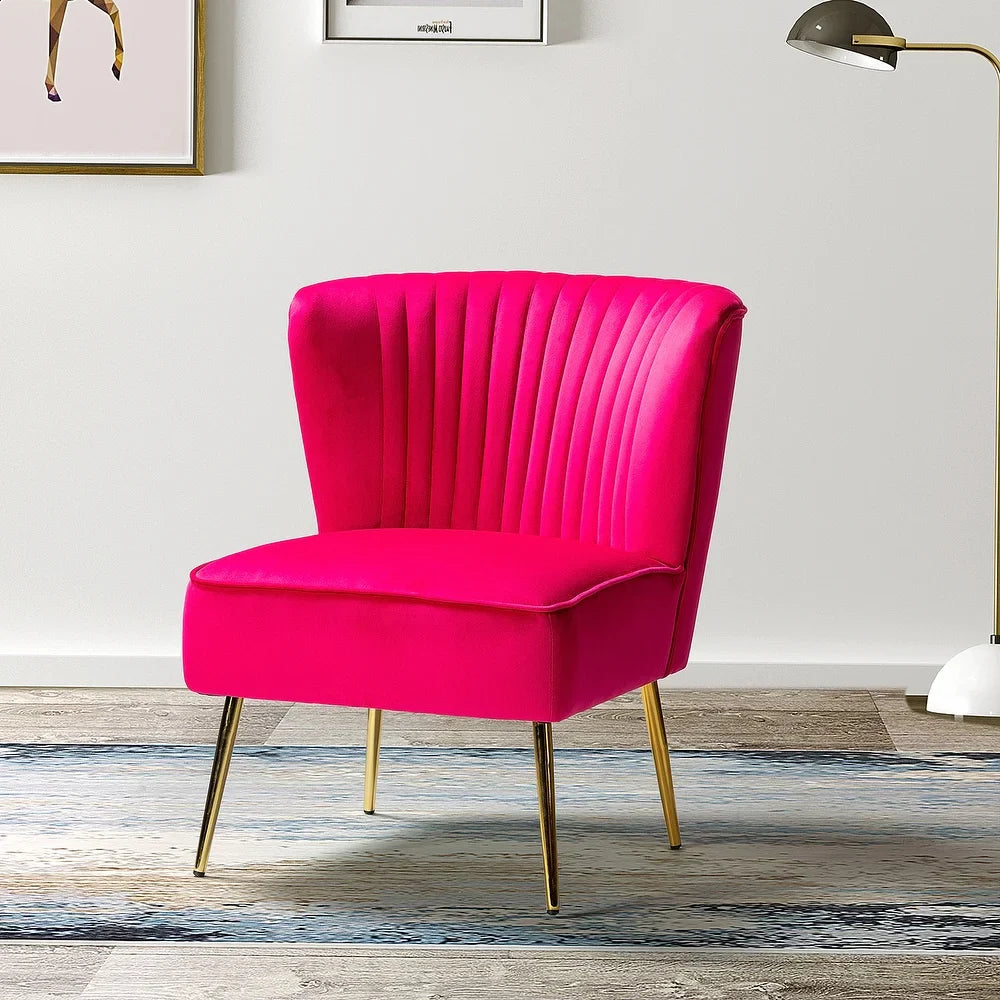 Monica Living Room Armless Accent Comfy Chair with Tufted Back and Metal Legs