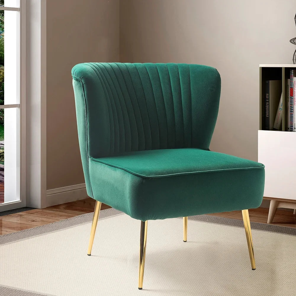 Monica Living Room Armless Accent Comfy Chair with Tufted Back and Metal Legs