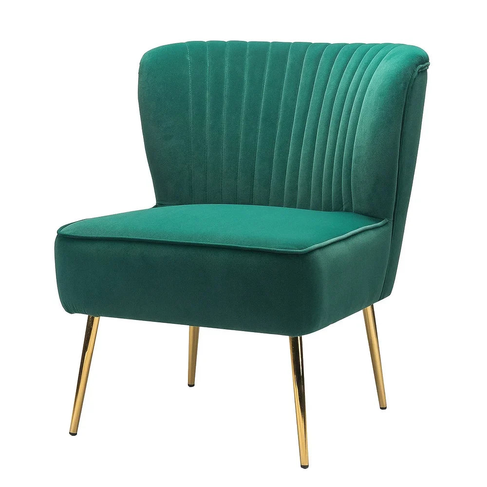 Monica Living Room Armless Accent Comfy Chair with Tufted Back and Metal Legs