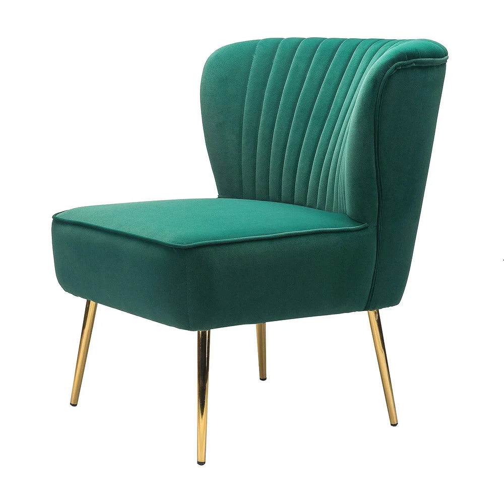 Monica Living Room Armless Accent Comfy Chair with Tufted Back and Metal Legs