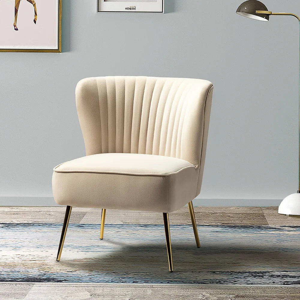 Monica Living Room Armless Accent Comfy Chair with Tufted Back and Metal Legs